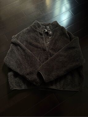 H&M Cozy Plush Pullover Jacket - Dark Brown